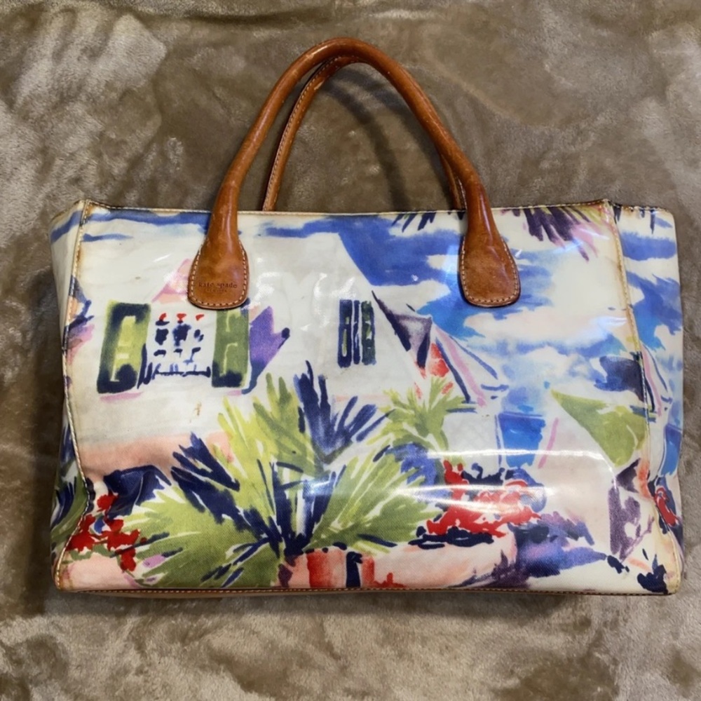 Vintage Kate Spade Limited Edition Tropical Print  oil cloth Shoulder Bag